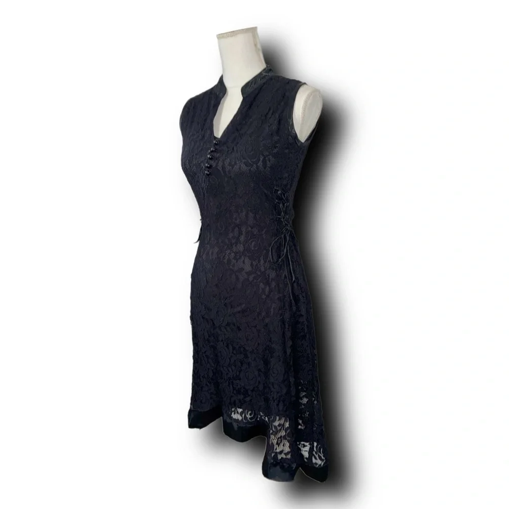 Vintage Whimsigoth Mandarin Collar Dress with Corset Lace Sides